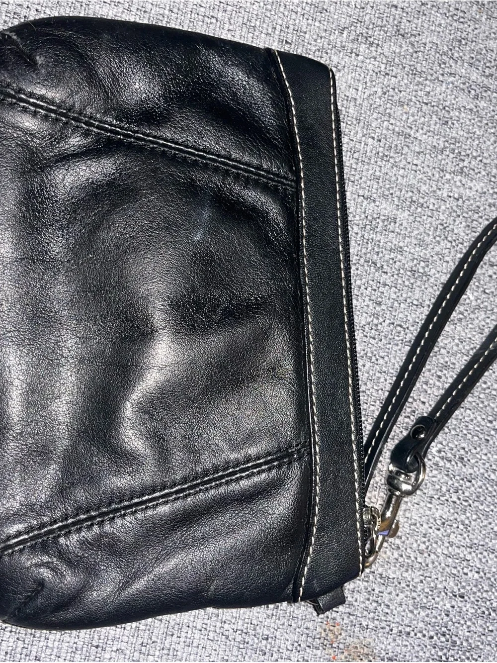 COACH Black Leather Wristlet Pouch with Logo Plaque